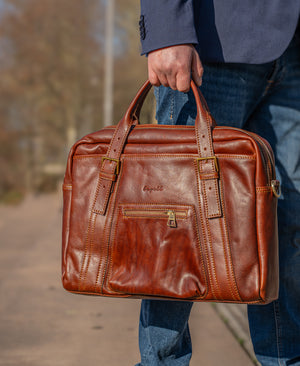 bupell Aktentasche Tosco aus zertifiziertem pflanzlich gegerbten Leder - Handgemacht in Italien