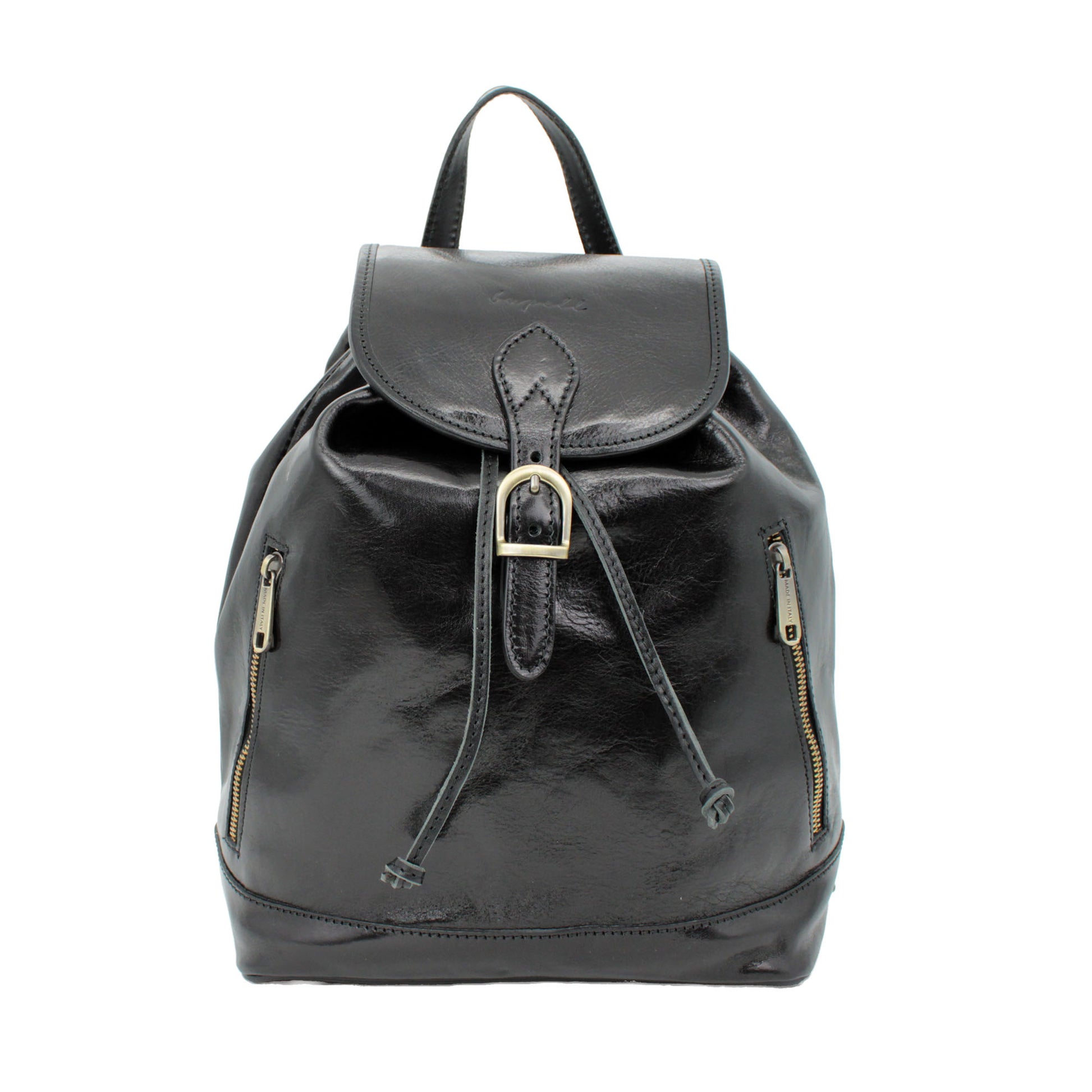 Jetzt Entdecken: bupell Rucksack Violetta - Nero aus pflanzlich gegerbtem Leder - Handmade in Italy -